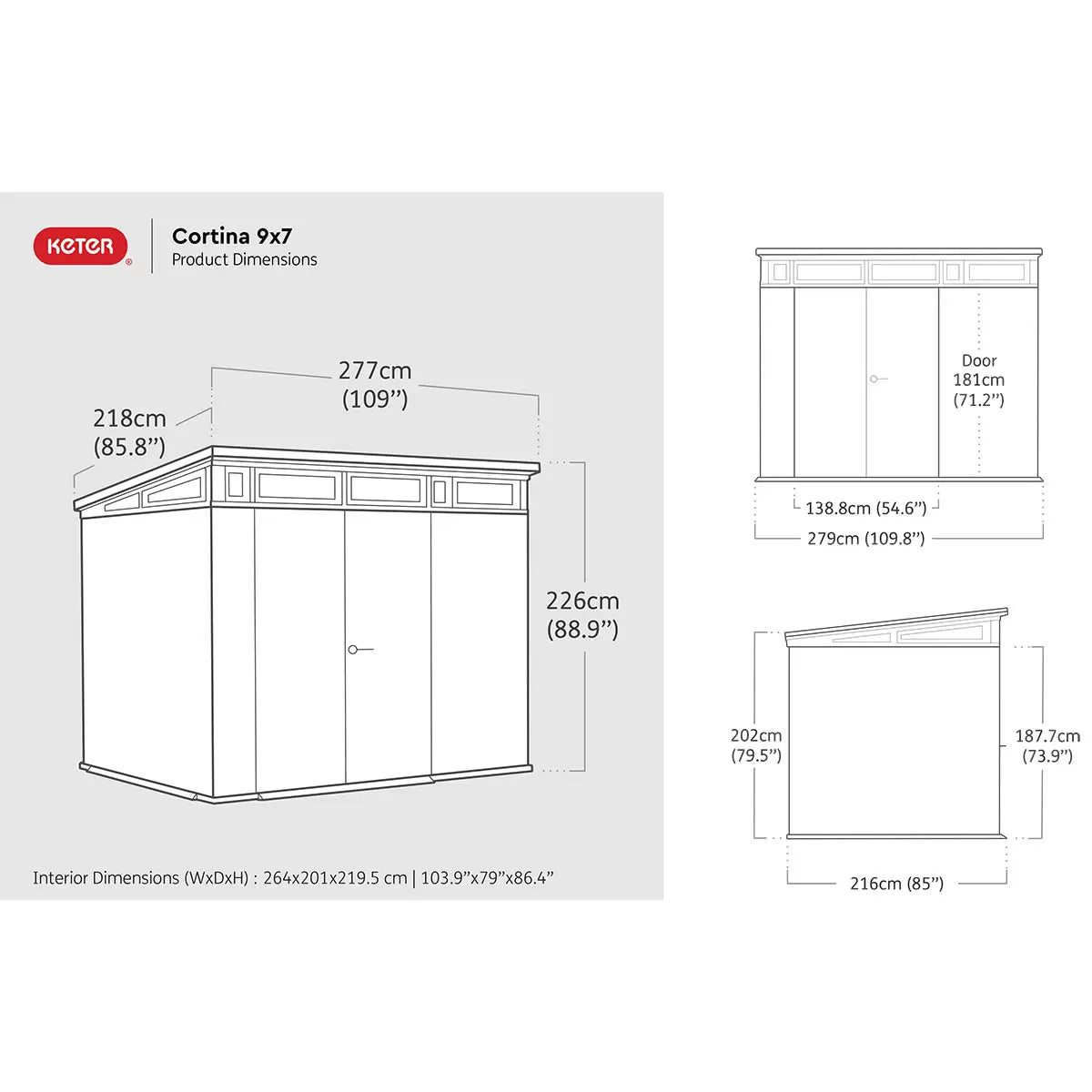 Keter 9x 7 Cortina Heavy Duty Plastic Pent Shed – Dark Green